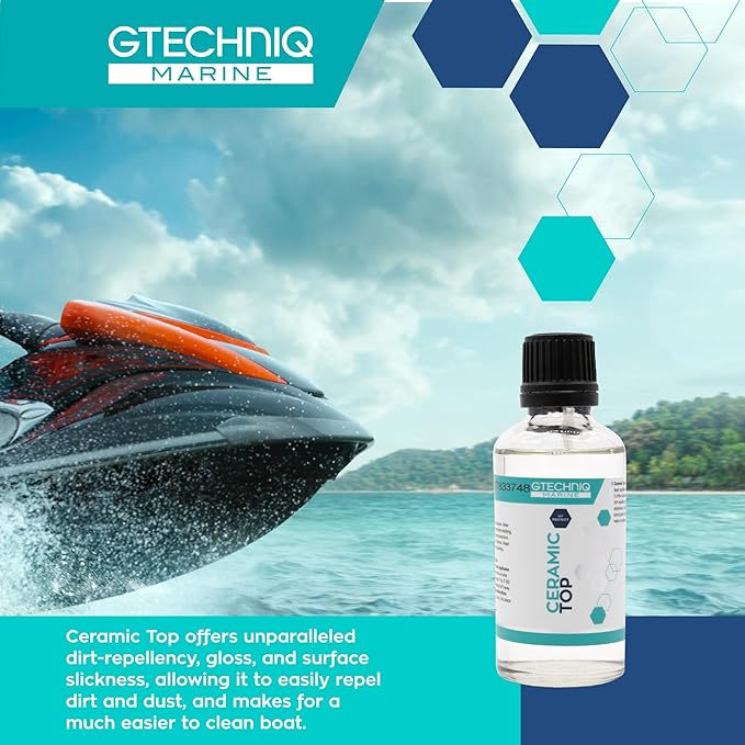 Gtechniq Ceramic Top - Professional Marine Coating for Boats - High Gloss, Optically Clear Finish, UV Protection - Dirt & Water Repellent - Kit includes Applicator Pad & Gloves - 50ml