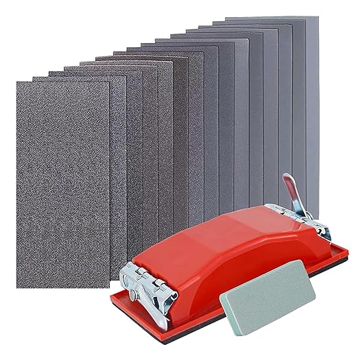 Wet & Dry Sandpaper Set, 42 Sheets of 120 to 3000 grit Sandpaper with Sanding Block Sander,for Wood Furniture Finishing Metal Automotive Sanding Polishing