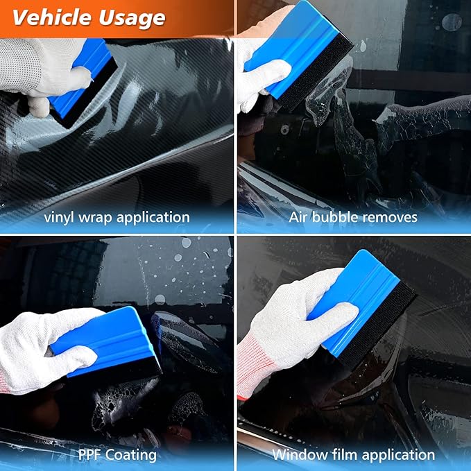 NEWISHTOOL 100 PCS Felt Squeegee for Vinyl - Flexible Plastic Squeegee with Fabric Felt for Vinyl Wrap Application, Bubble Removal, Sign Making, Graphic Decal Installing & Car Wrapping Scraper Tool