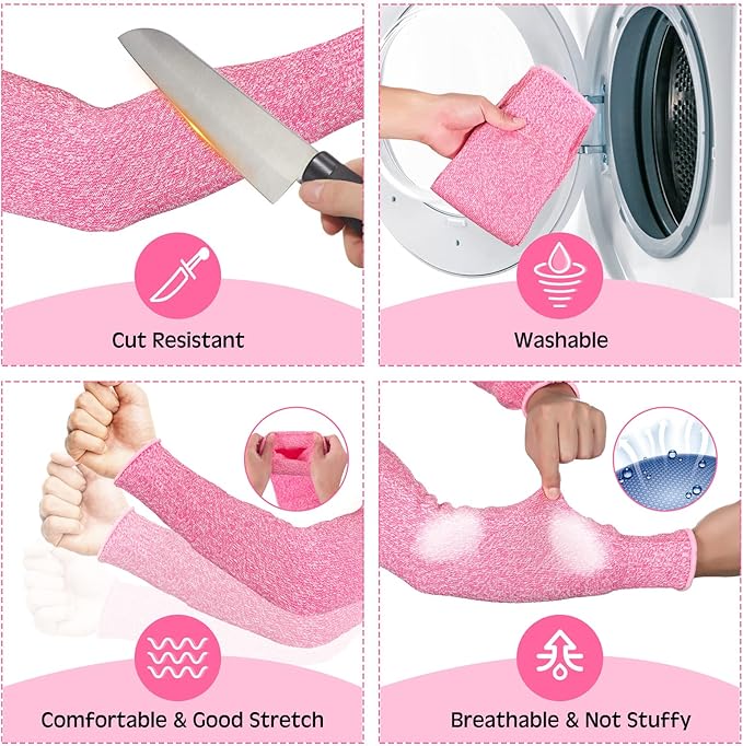 Geyoga 2 Pairs Arm Sleeves Guards Arm Protectors for Thin Skin and Bruising Protective Cut Resistant Sleeves for Men Women(Large,Hppe,Gray, Pink)