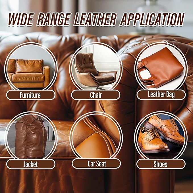 Brown Leather & Vinyl Repair Kit, Leather Repair Kit for Sofa, Jacket, Car Seats, Purse, Easily Restores Cat Scratch, Rips, Tears, Cracks, Holes on Faux, Artificial, Genuine Pleather & Any Material
