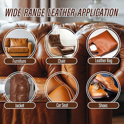 Brown Leather & Vinyl Repair Kit, Leather Repair Kit for Sofa, Jacket, Car Seats, Purse, Easily Restores Cat Scratch, Rips, Tears, Cracks, Holes on Faux, Artificial, Genuine Pleather & Any Material
