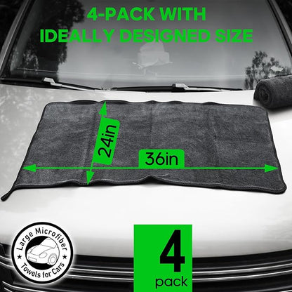 PBHEPJ 4 Pack Microfiber Towels (36"x 24") Extra Large Ultra Absorbent Drying Towel for Cars and Trucks, Without Streaks, Scratches, or Water Spots