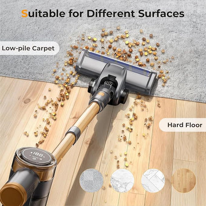 Cordless Vacuum Cleaner, 30Kpa Vacuum Cleaners for Home, Stick Vacuum with LED Display, 2 Roller Brushes for Anti-Tangle & Hard Floor, 6 in 1 Lightweight Vacuum for Hard Floors Carpet Pet Hair