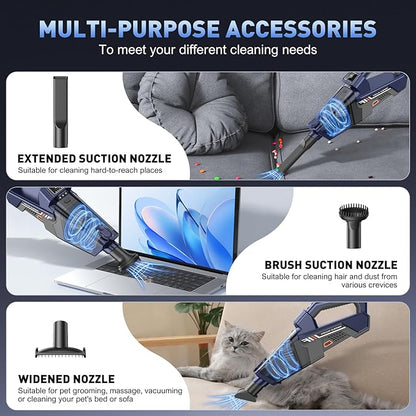 JONYJ Handheld Vacuum Cordless, 16000PA High Power Car Vacuum Cleaner, Portable Hand Held Vacuum Cleaner with LED Light & Multi-Nozzles, Dust Buster Rechargeable for Home, Car, Office, Pet