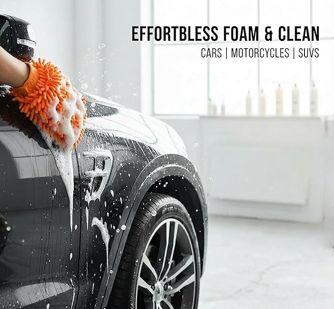 Car Wash Mitt Microfiber, 2PK-Scratch & Lint Free, Premium Chenille Microfiber Wash Mitt (Orange)