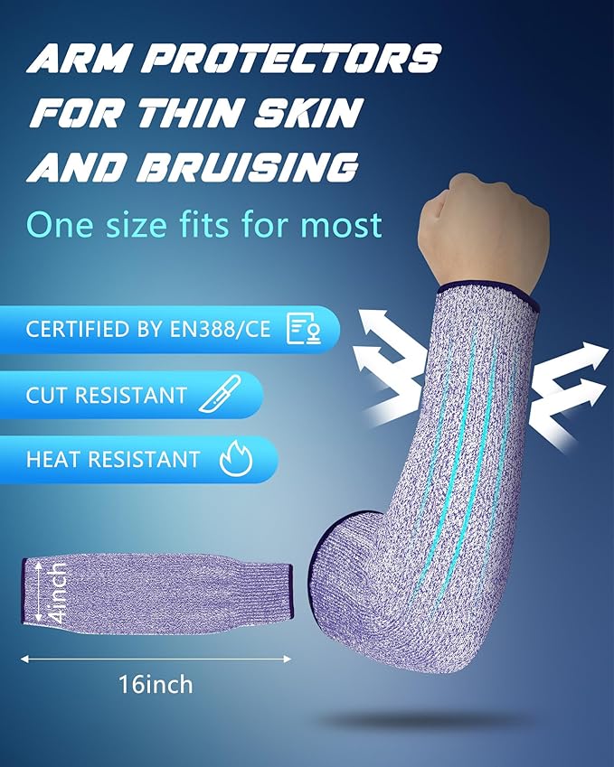 Geyoga 2 Pairs Arm Sleeves Guards Arm Protectors for Thin Skin and Bruising Protective Cut Resistant Sleeves for Men Women(Large,Hppe,Blue)
