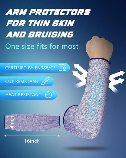 Geyoga 2 Pairs Arm Sleeves Guards Arm Protectors for Thin Skin and Bruising Protective Cut Resistant Sleeves for Men Women(Large,Hppe,Blue)