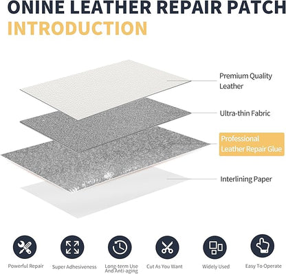 ONine Leather Repair Patch，Leather Repair Tape, 3 x 60 inches Leather Repair Patch for Furniture,Vinyl Repair kit，Leather Couch Patch，for Sofas, Furniture, car Seats(White-Litchi Grain)