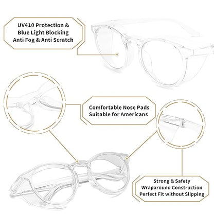 Alsenor Safety Glasses Anti Fog Goggles Protective Eyewear Blue Light Blocking Anti Dust UV Protection Glasses For Men Women (Round-Transparent)