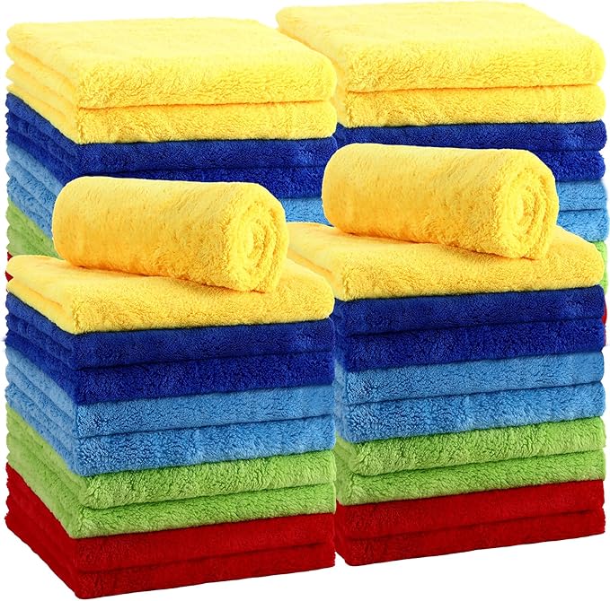Shimeyao 30 Pcs 16 x 16 Inch Edgeless Microfiber Plush Towels for Cars Detailing Drying Wash Polishing Absorbent Cleaning Cloths, 500 GSM(16 x 16 Inch, Multicolor, 30 Pcs)