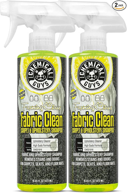 Chemical Guys Foaming Citrus Fabric Clean Carpet & Upholstery Cleaner, Ready to Use, Sprayable (for Carpets, Seats & Floor Mats), Safe for Cars, Home, Office, & More, 2-16 fl oz, Citrus Scent
