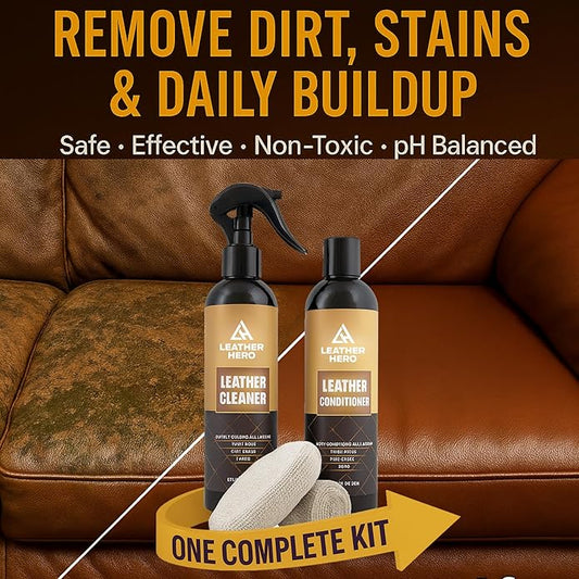 Leather Cleaner and Conditioner Kit – 4-Piece Set with Best Leather Cleaner for Couches, Sofas, Chairs, Furniture, and Car Interiors