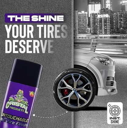 Cristal Products Untouchable Tire Shine Spray – Long-Lasting Wet Tire Finish for Deep Gloss & Protection – Waterproof Tire Shine, Easy Application, Premium Tire Cleaner Shine 8oz (1PK)