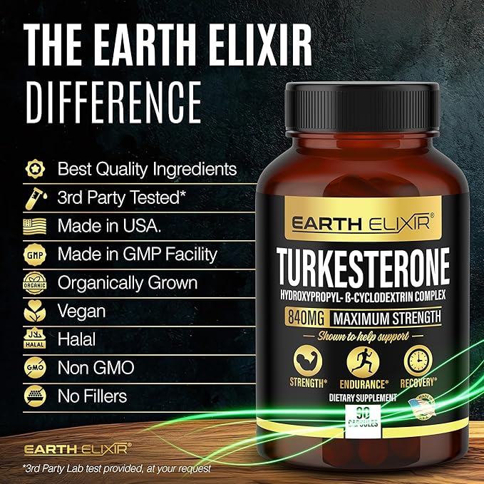 Turkesterone 840 mg – Natural Testosterone Support - 100% Pure Turkesterone Supplement for Men & Women - Ajuga Turkestanica Extract - Made in USA & 3rd Party Tested for Strength, Energy & Vitality