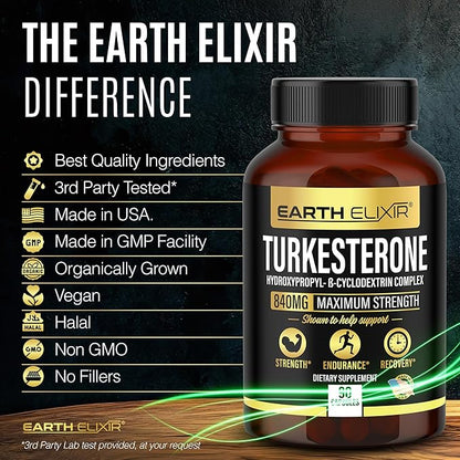 Turkesterone 840 mg – Natural Testosterone Support - 100% Pure Turkesterone Supplement for Men & Women - Ajuga Turkestanica Extract - Made in USA & 3rd Party Tested for Strength, Energy & Vitality