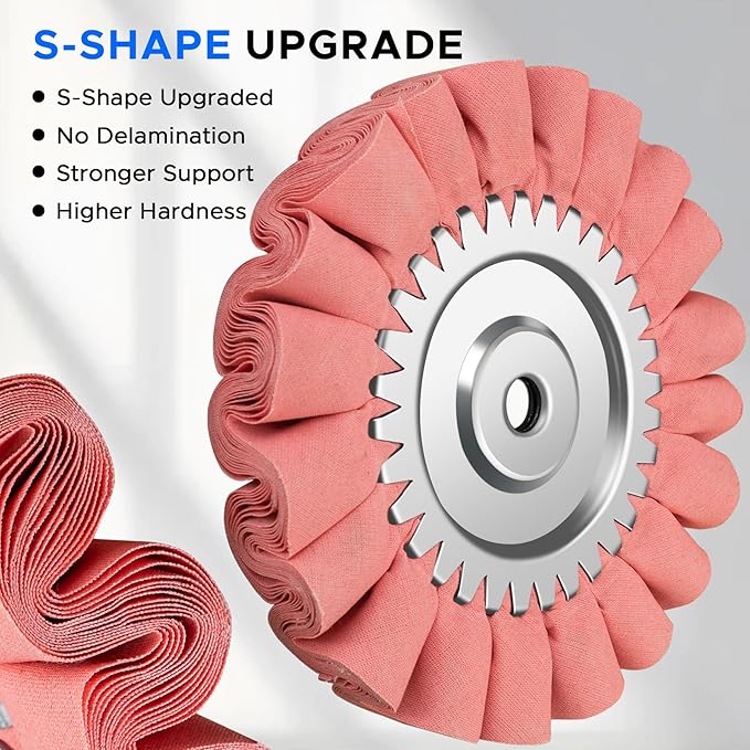 9PCS 8" Airway Buffing Wheel Kit,16-Layer S-Shape Aluminum Metal Polishing Wheel, 5/8" Arbor, 5 Compounds for Semi Truck Wheels, Fuel Tanks, Bumpers, Steps & Diamond Plates