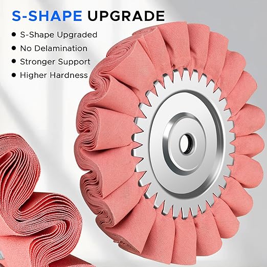 13PCS 8" Airway Buffing Wheel Kit,16-Layer S-Shape Aluminum Metal Polishing Wheel, 5/8" Arbor, 5 Compounds & 4 Detail Wheels for Semi Truck Wheels, Fuel Tanks, Bumpers, Steps & Diamond Plates