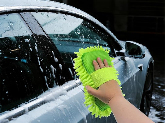 WAKALALA Microfiber Car Wash Mitt, Dual-Sided Cleaning Glove, High-Density Chenille, Non-Scratch Cleaning Sponge (1, Green)