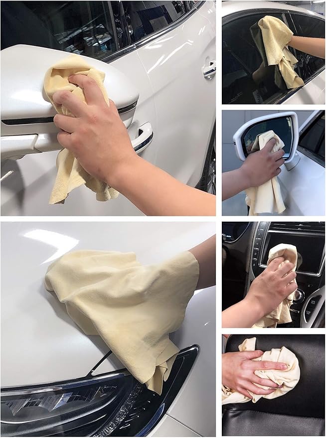 Chamois Drying Cloth Car Drying Towel Real Leather Super Absorbent Fast Drying Natural Chamois Car Wash Cloth Accessory (7.25 SQ FT in Total)