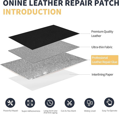 ONine Leather Repair Patch，Leather Repair Tape, 3 x 60 inches Leather Repair Patch for Furniture,Vinyl Repair kit，Leather Couch Patch，for Sofas, Furniture, car Seats(Black-Fine Grain)