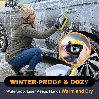 Premium Car Wash Mitts (2-Pack), Scratch-Free 2-in-1 Dual-Side Chenille Microfiber Gloves for Auto Detailing, Safe on Paint, Glass, Chrome – for Cars, Trucks, SUVs, RV & Motorcycle (Yellow)