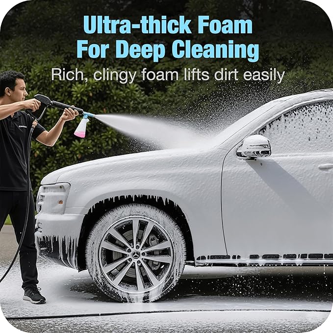 Upgraded Foam Cannon, Lightweight Car Wash Foam Cannon, Leak-Proof Construction, Fits 1/4 Inch Connector Pressure Washer, Easy Car Wash at Home