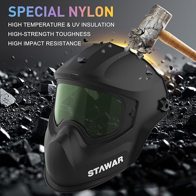 Shine STAWAR Grinding Face Shield, Lightweight Cutting Face Shield with Anti-Fog & Scratch Resistance Lens Face Shield Mask for Grinding, Cutting, Woodworking (DIN 1, Black)