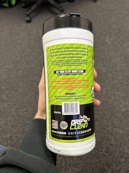 Grip Clean Heavy Duty Hand & Tool Cleaning Wipes – Waterless Hand Cleaner for Mechanics, Garage & Shop Use – Dual-Sided Grease, Oil & Paint Remover Wipes with Citrus Scent - 72ct