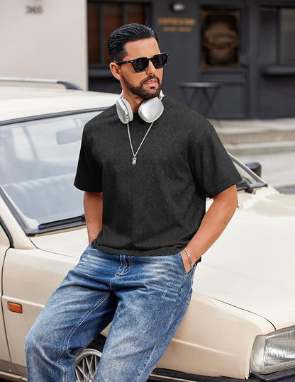 COOFANDY Men's Cotton T-Shirts Oversized Shirt Short Sleeves Streetwear Loose Fit Summer Tee Tops Washed Basic Unisex Shirts