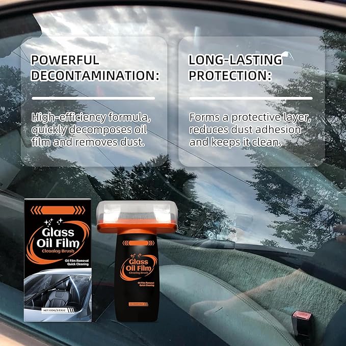 Glass Emulsion, Oil Film Remover for Car Window, 100g Roll-On Glass Emulsion Cleaner Compound with Cleaning Board, Improve Windshield Clarity for Safe Driving 1pc
