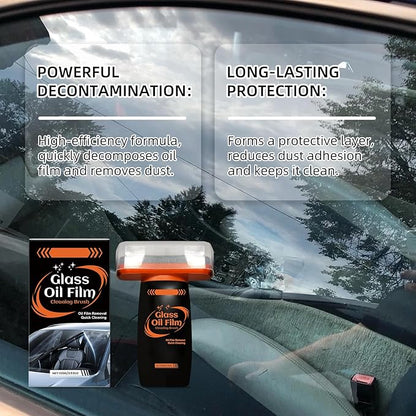 Glass Emulsion, Oil Film Remover for Car Window, 100g Roll-On Glass Emulsion Cleaner Compound with Cleaning Board, Improve Windshield Clarity for Safe Driving 2pcs