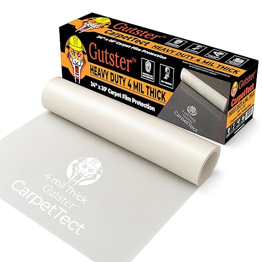 Gutster CarpetTect Floor Protection 24" x 200' | Heavy-Duty 4Mil Carpet Protection Film with Strong Adhesive | Plastic Carpet Protector & Surface Shield for Construction, Pets & Hardwood Floors