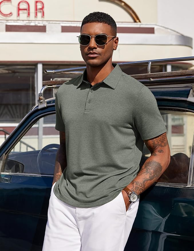 COOFANDY Mens Polo Shirts Short Sleeve Casual Summer Polo Tee Classic Collared Golf Stylish Tops