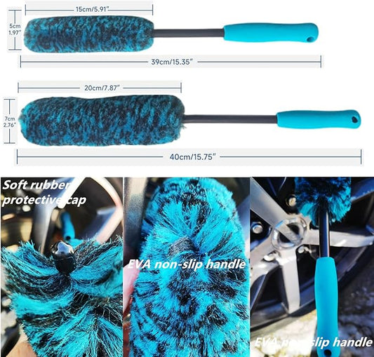DEKADONS 4PCS Wheel Brush Kit for Cleaning Wheel and Tire, Wheel and Rim Brush, Car Detailing Brushes, 360 Degree Bendable & Durable Car Wheel Rim Cleaner Brush Set (Blue)