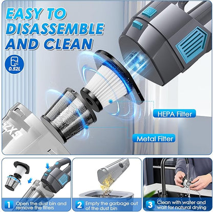 Gxzsk Handheld Vacuum Cordless, 15000PA Strong Suction Hand Held Car Vacuum Cleaner Rechargeable, Portable Hand Vacuum with Multi-Nozzles & Washable Filter for Home Office, Car, Pets