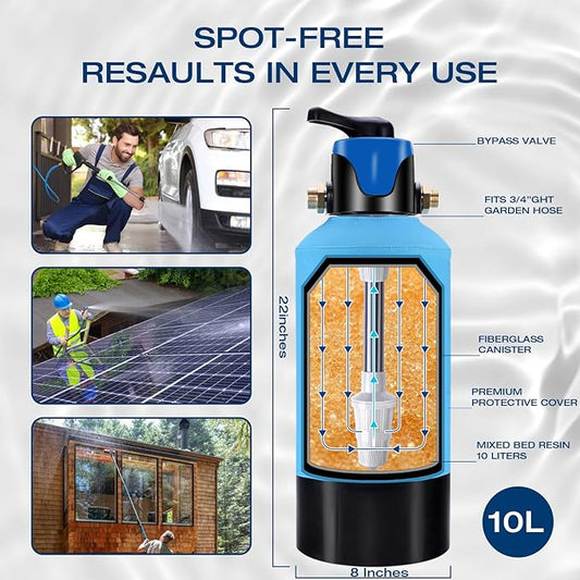 H&G lifestyles Spotless Water System for Car Wash, with by-Pass Valve, Water Deionizer for Car Washing, Spot-Free Deionized Water,Portable Design 3/4 GHT Brass Fittings
