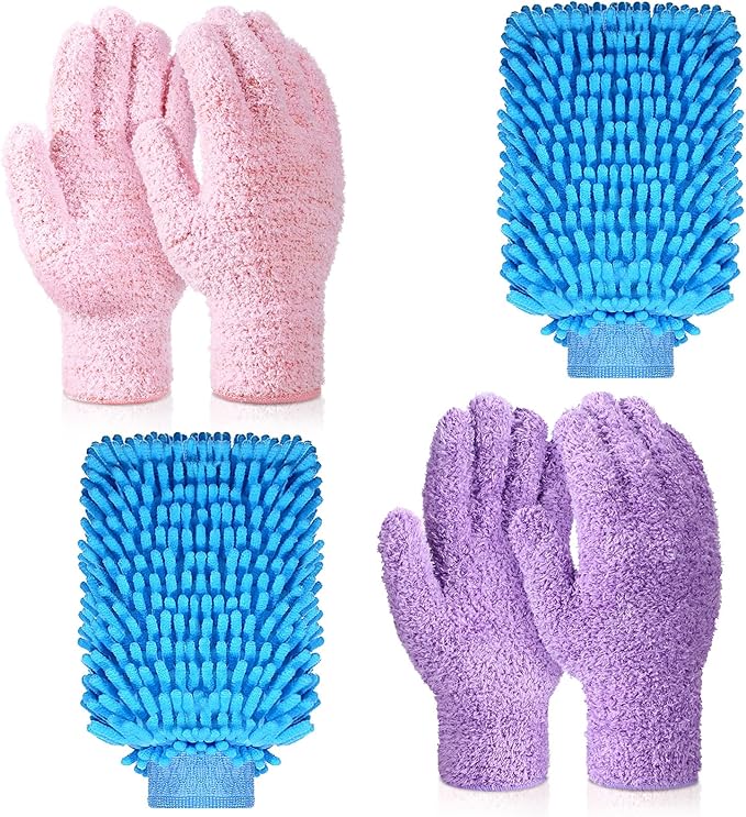 Potchen 6 Pcs Microfiber Dusting Mitt Gloves Microfiber Washable Dusting Gloves Car Wash Mitt for Leaf Cleaning Plant