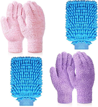 Potchen 6 Pcs Microfiber Dusting Mitt Gloves Microfiber Washable Dusting Gloves Car Wash Mitt for Leaf Cleaning Plant