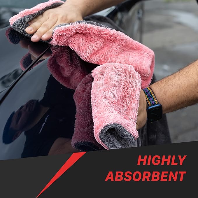 Maxshine 24" x 36" Universal Pink Car Drying Towel – 1200 GSM Rinse-Free Double-Sided Microfiber – Plush, Super Absorbent Towel for Car Wash & Detailing