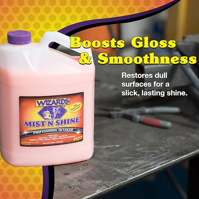Wizards Mist-N-Shine Professional Detailer - 1 Gallon Refill - Multi-Purpose High Gloss Waterless Quick Detailer for Glass, Chrome, Paint & Plastics - Car Exterior Cleaner Auto Detailing Supplies