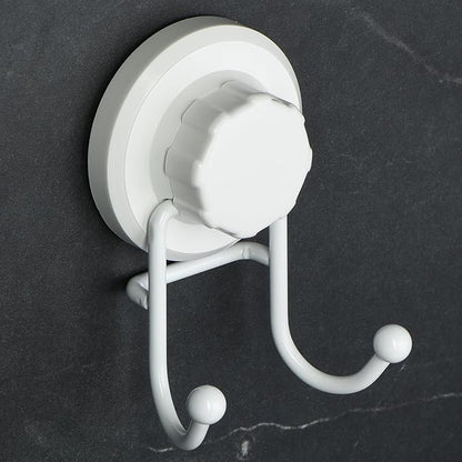 HASKO Suction Cup Hook for Shower, Stainless Steel Bathroom Suction Towel Hooks Hanger, Organizer for Towel, Bathrobe and Loofah, Includes Optional No Drill Adhesive Mount for Inside Shower, White