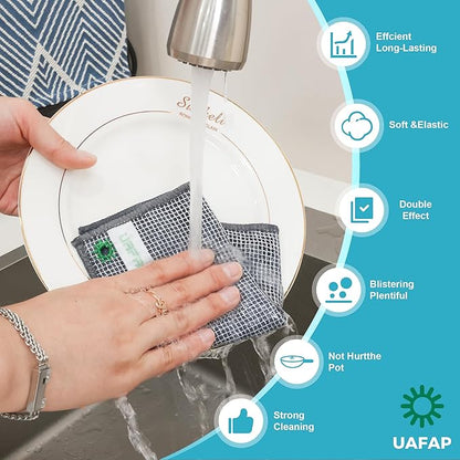 UAFAP 12Pcs New Upgrade 2-Layer Non Scratch Wire Dishcloth,Wire Dishwashing Rag,Reusable Quick-Dry Odor-Free Scrub Cloths for Dishes, Kitchen Cleaning Dish Rags for Cookware,Sinks, Dishes,Stove ﻿