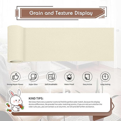 KING MOUNTAIN Leather Repair Patch,4 x 63 Inches self Adhesive Leather Repair Tape for Damaged Leather Furniture, Sofa Seating,Car Seats, Leather Goods(Beige White)