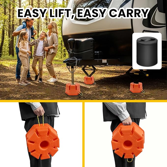 HOXWELL 6" H Trailer Jack Block 4 Pack with Bag, 40000 lbs Capacity per Camper RV Stabilizer Blocks for Any Tongue Jack, Post, Foot, Round Square or Scissor Stabilizer, Stackable & Portable, Orange