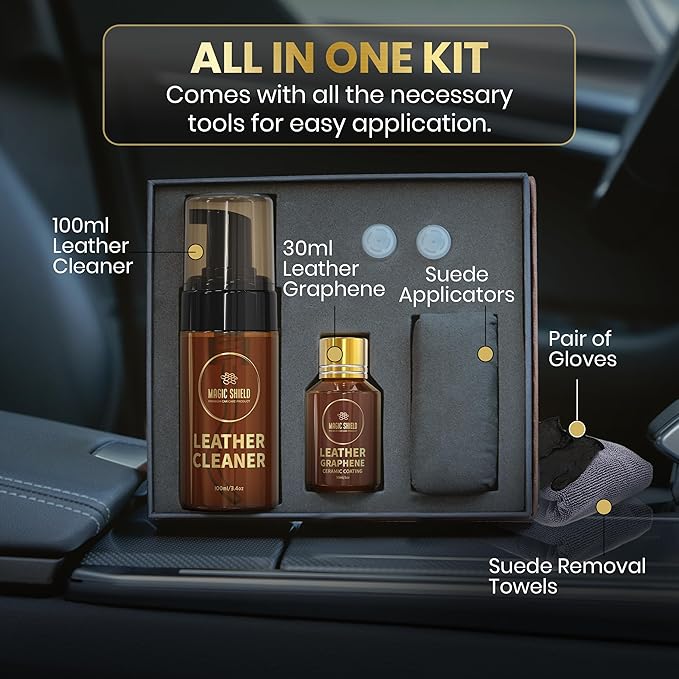 Magic Shield Graphene Leather Care Coating- Lasts 5 Years+ in Real World - Advance SiO2 Protection, UV & Water Resistant, Perfect for Cars, Motorcycles, Marine, RVs, Furniture and Shoes