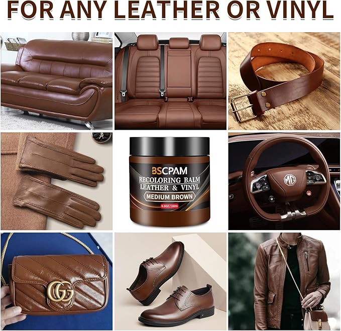 BSCPAM Medium Brown Leather Recoloring Balm,Leather Couch Scratch/Stain Remover,Leather Repair kit for Vinyl Furniture and Car Interior,Leather Dye Paint for Scratched and Faded Leather Couches