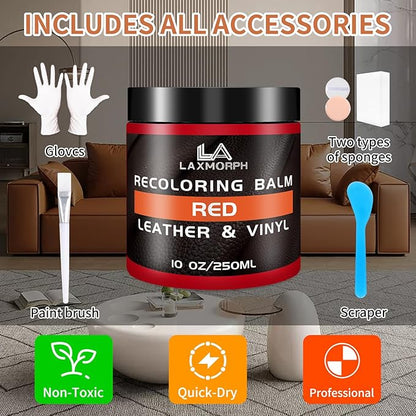 Leather Recoloring Balm Color Restorer for Couches,Dye Paint Fade Scratch Repair for Leather Car Seats Furniture Shoes Boots Purse Jacket Belt Gloves (Red)