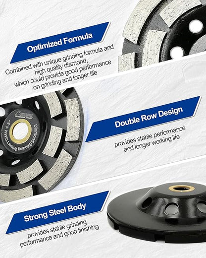 SHDIATOOL 4 Inch Double Row Diamond Grinding Cup Wheel for Concrete Granite Marble Masonry Brick Fits 5/8 Inch Arbor