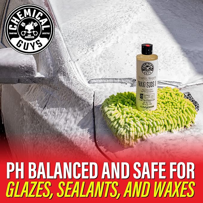 Chemical Guys CWS_1011 Maxi-Suds II Foaming Car Wash Soap (for Foam Cannons, Foam Guns or Bucket Washes) for Cars, Trucks, Motorcycles, RVs & More, 128 Fl Oz (1 Gallon), Strawberry Scent